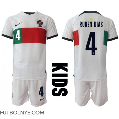 Camiseta Portugal Ruben Dias #4 Visitante Equipación para niños Mundial 2022 manga corta (+ pantalones cortos)